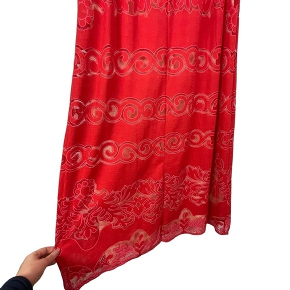 ERIN BY ERIN FETHERSTON JUDY CORAL RED LACE LAYERED BODICE 1/2 SLEEVE MAXI DRESS - Picture 10 of 14